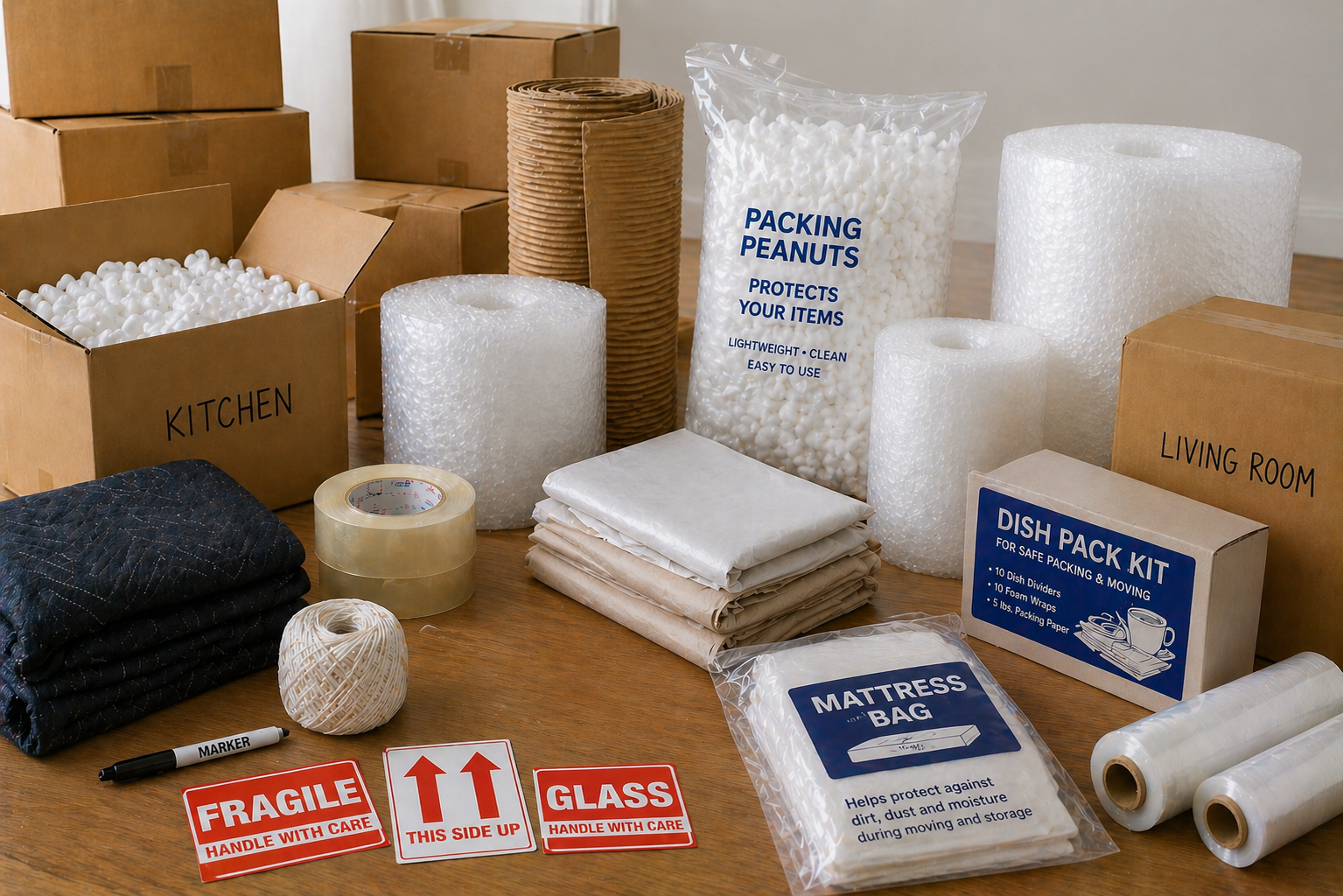 Organised packing supplies for moving